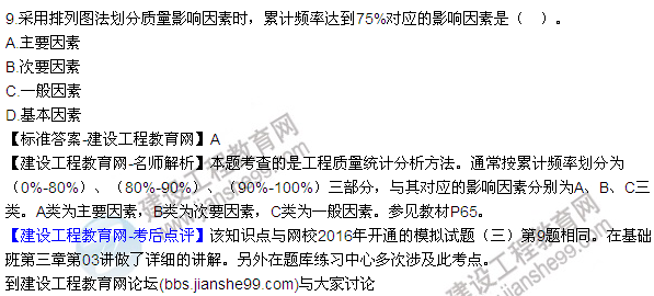 2016監理質(zhì)量、投資、進(jìn)度控制試題及答案（1-20）