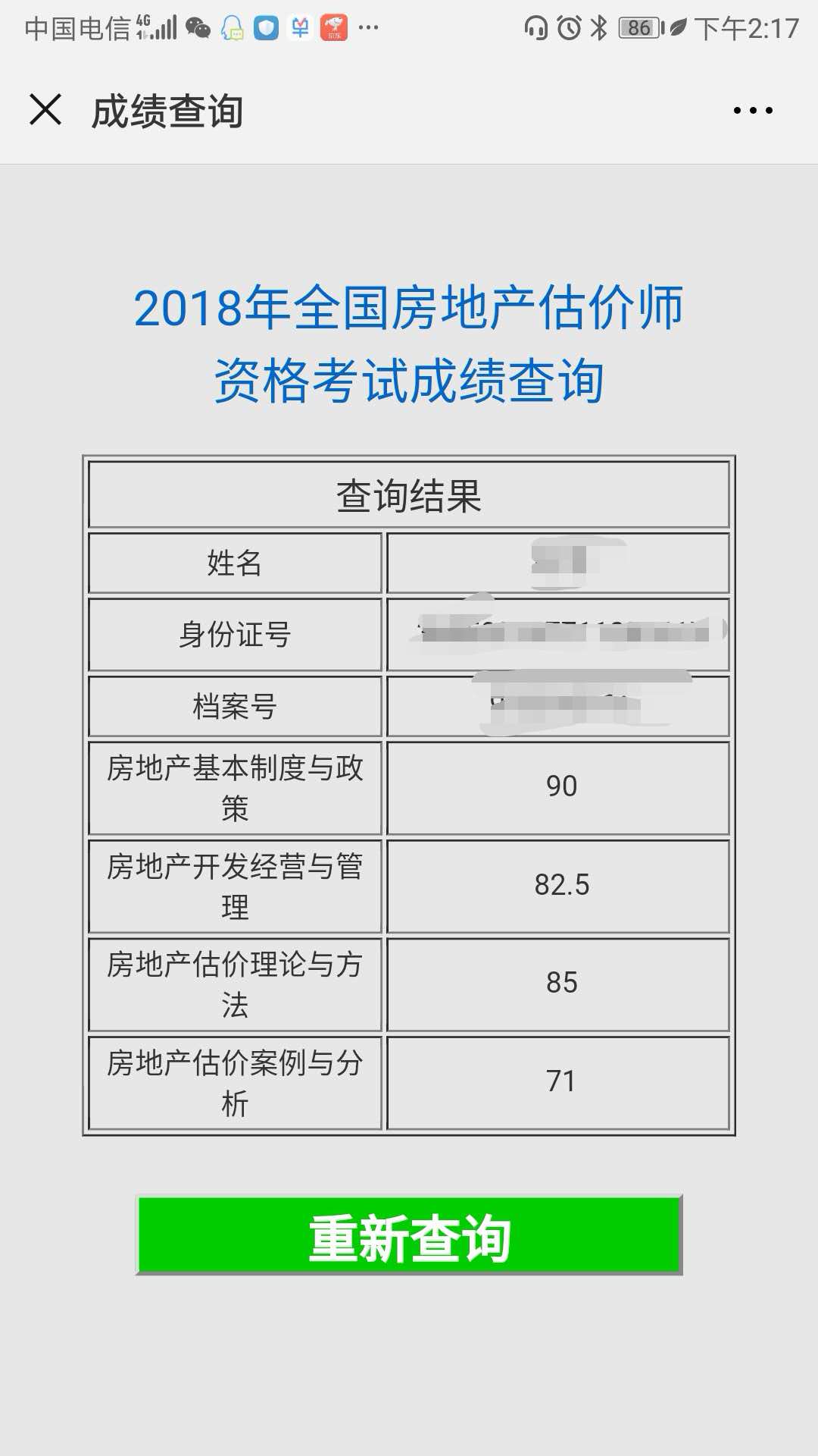 房地產(chǎn)估價(jià)師考試成績(jì)