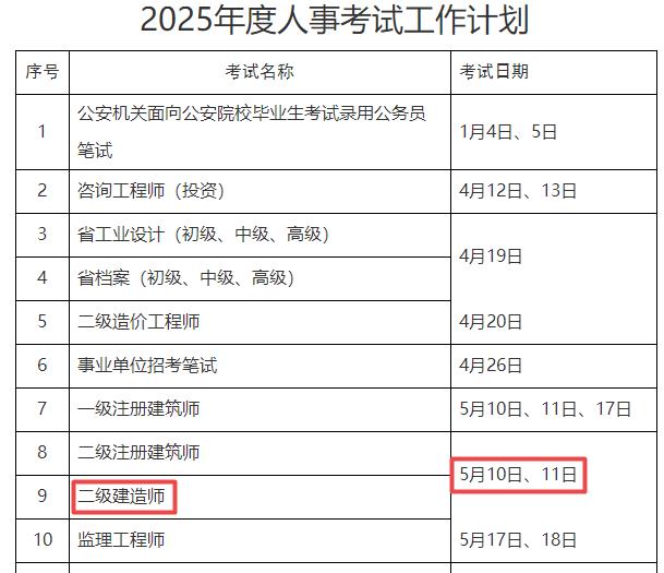 2025年浙江二級建造師考試時(shí)間5月10日、11日